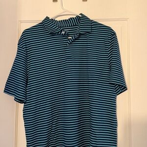 Charles Tyrwhitt Navy and Teal Striped Polo Shirt
